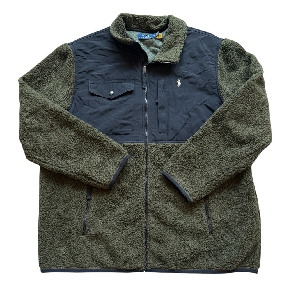 Polo Ralph Lauren Men's 2XL Green Sherpa Fleece Jacket Full Zip Casual High Pile